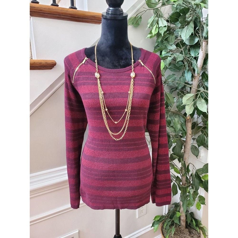 NY Company‎ Women's Maroon Rayon Round Neck Long Sleeve Knit Sweater Size XL